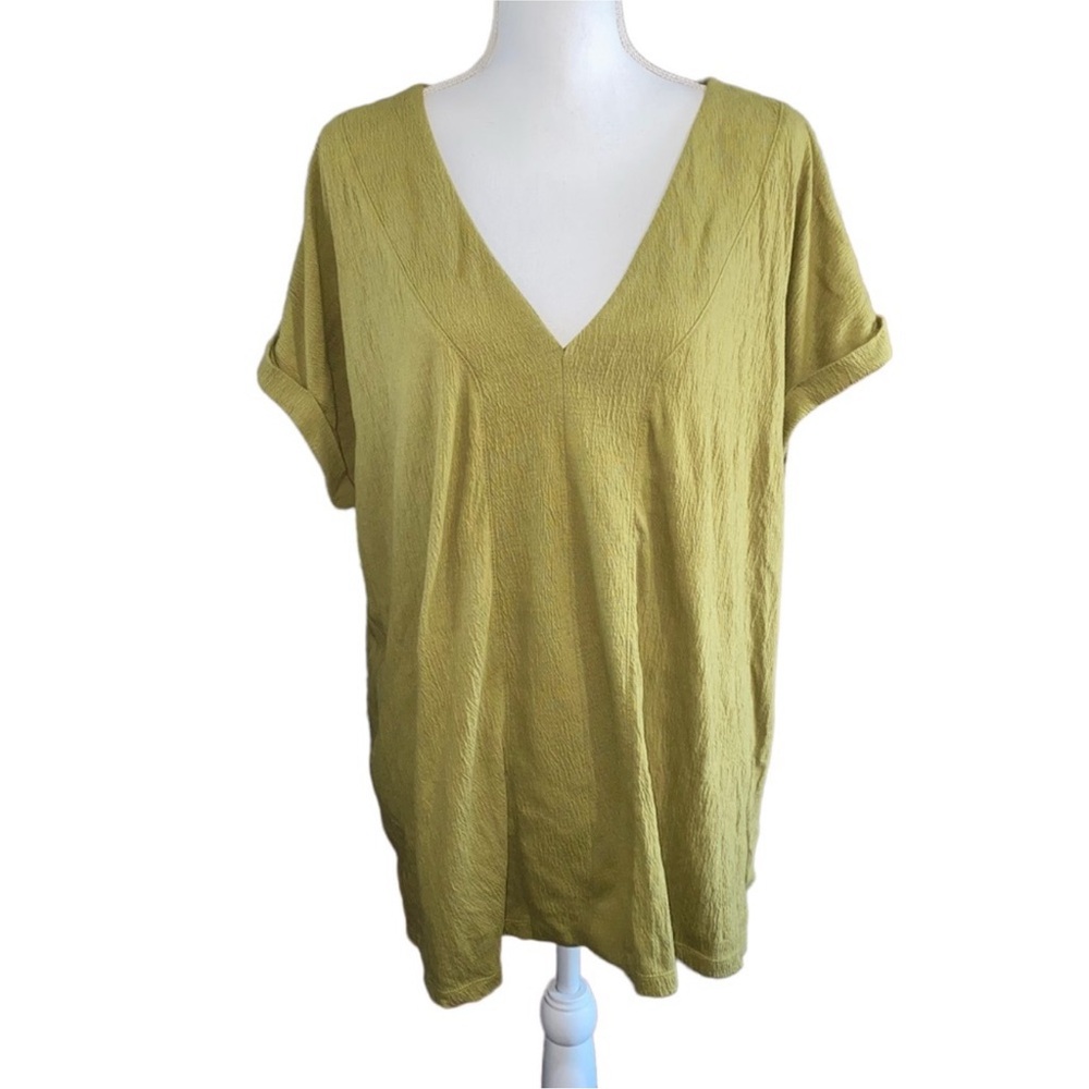 V Neck Yellow Green Womens Top